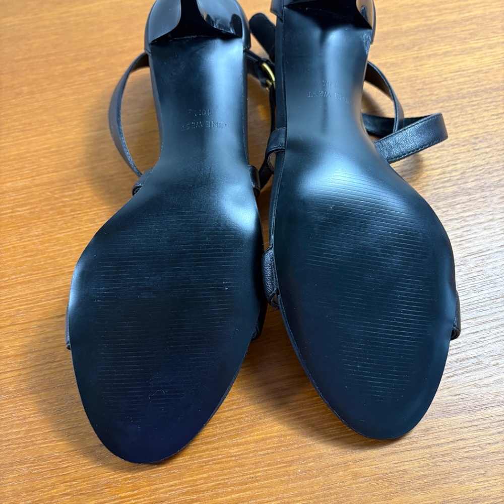 NWOT Nine West Black Leather Strappy Heeled Sandals - Picture 6 of 11